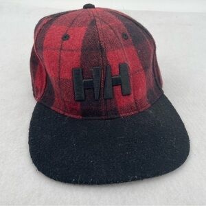 HELLY HANSEN Men’s Red/Black Buffalo Plaid Wool blend hat snap back baseball cap